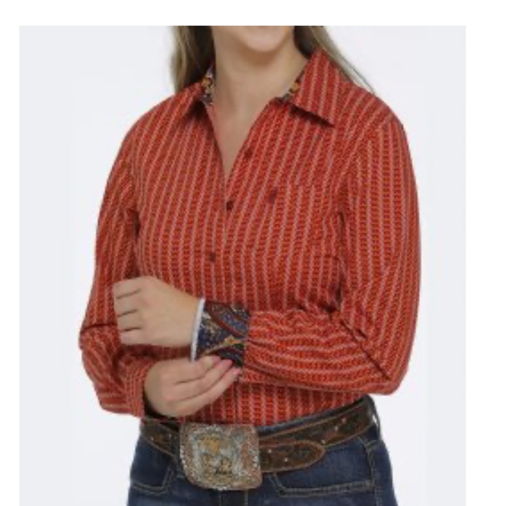 XXL Cinch Orange Striped Top, NWT